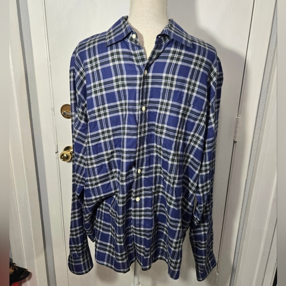 Peter Millar Plaid Button Up 100% Cotton Shirt Sz Xl